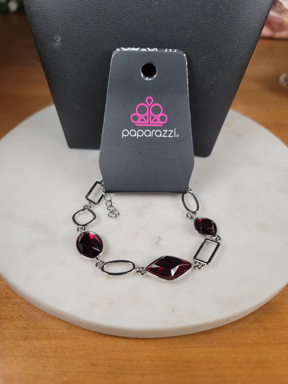 paparazzi Red Faceted Link Bracelet in Silver-Tone